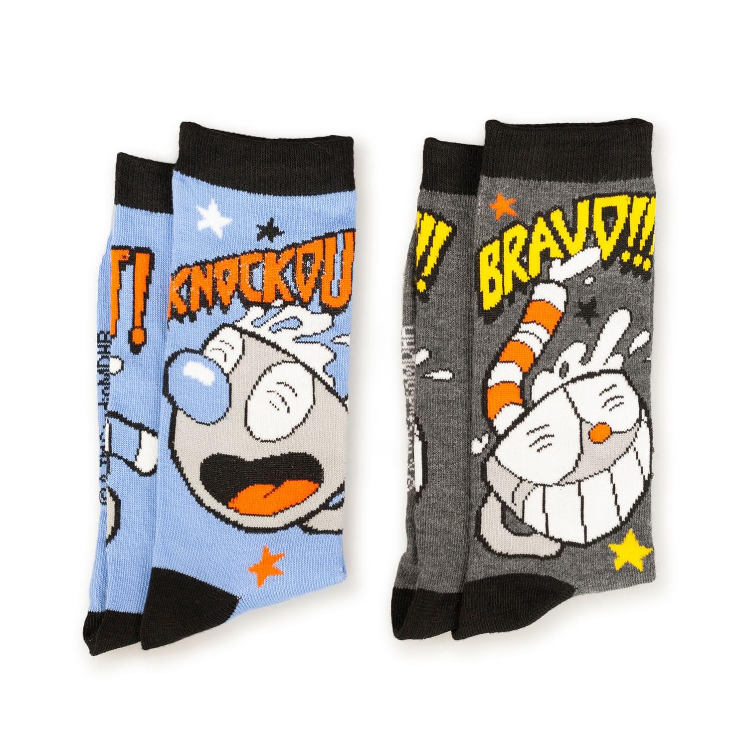 Cuphead Adult Crew Sock | Cuphead and Mugman Socks | 2-Pack Bravo and Knockout