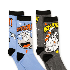 Cuphead Adult Crew Sock | Cuphead and Mugman Socks | 2-Pack Bravo and Knockout