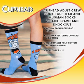 Cuphead Adult Crew Sock | Cuphead and Mugman Socks | 2-Pack Bravo and Knockout