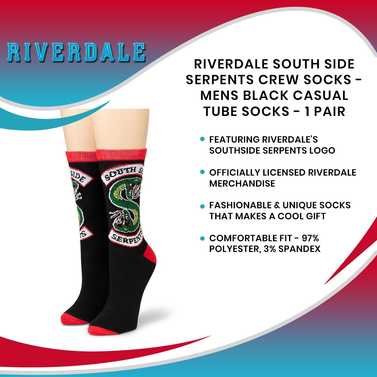 Riverdale South Side Serpents Crew Socks - Mens Black Casual Tube Socks - 1 Pair