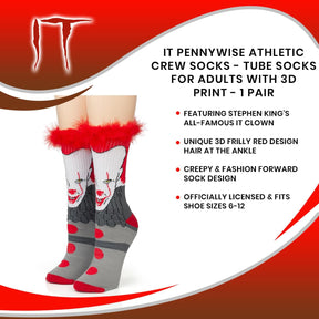 IT Pennywise Athletic Crew Socks - Tube Socks for Adults with 3D Print - 1 Pair