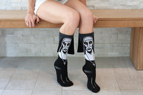 The Nun Athletic Crew Socks with 3D Print - Breathable Black Tube Socks - 1 Pair