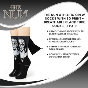 The Nun Athletic Crew Socks with 3D Print - Breathable Black Tube Socks - 1 Pair