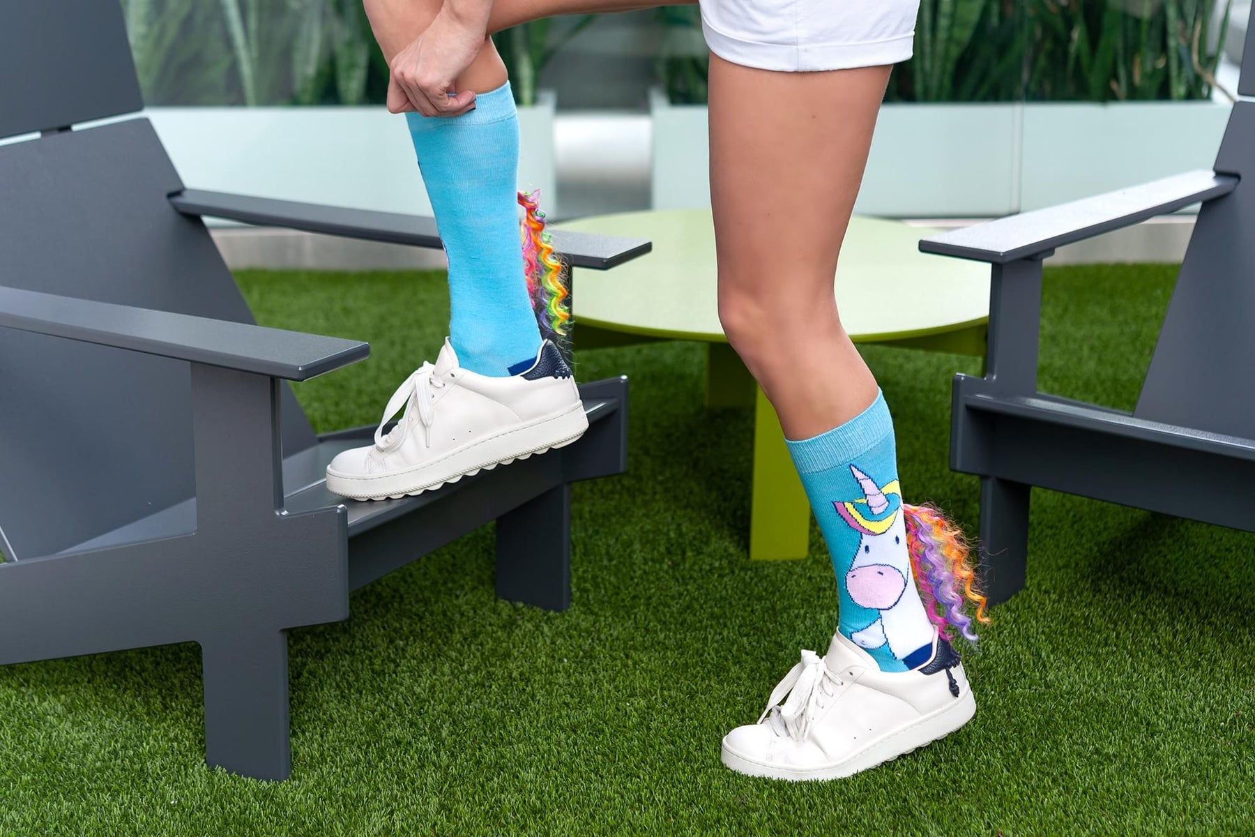 Blue Unicorn with 3D Rainbow Mane Novelty Crew Socks for Men & Women - 1 Pair