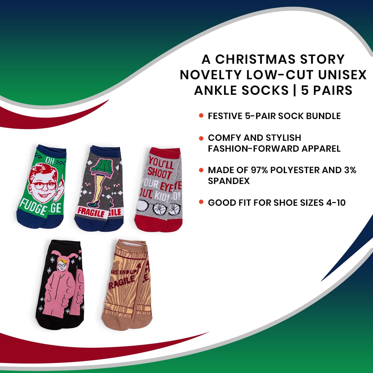A Christmas Story Novelty Low-Cut Unisex Ankle Socks | 5 Pairs