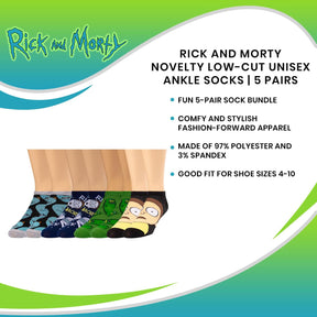 Rick and Morty Novelty Low-Cut Unisex Ankle Socks | 5 Pairs