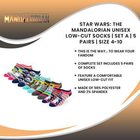 Star Wars: The Mandalorian Unisex Low-Cut Socks | Set A | 5 Pairs | Size 4-10
