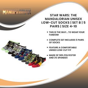 Star Wars: The Mandalorian Unisex Low-Cut Socks | Set B | 5 Pairs | Size 4-10
