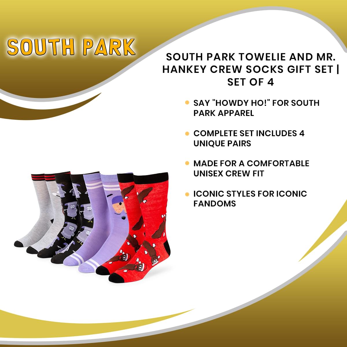 South Park Towelie and Mr. Hankey Crew Socks Gift Set | Set of 4