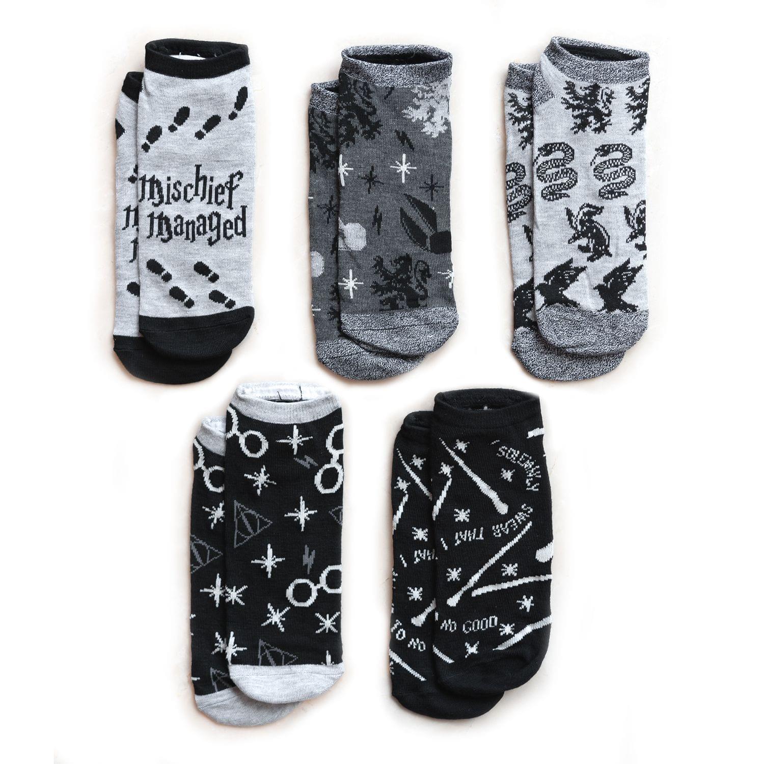 Harry Potter Black & Grey Adult Ankle Socks - 5-Pack