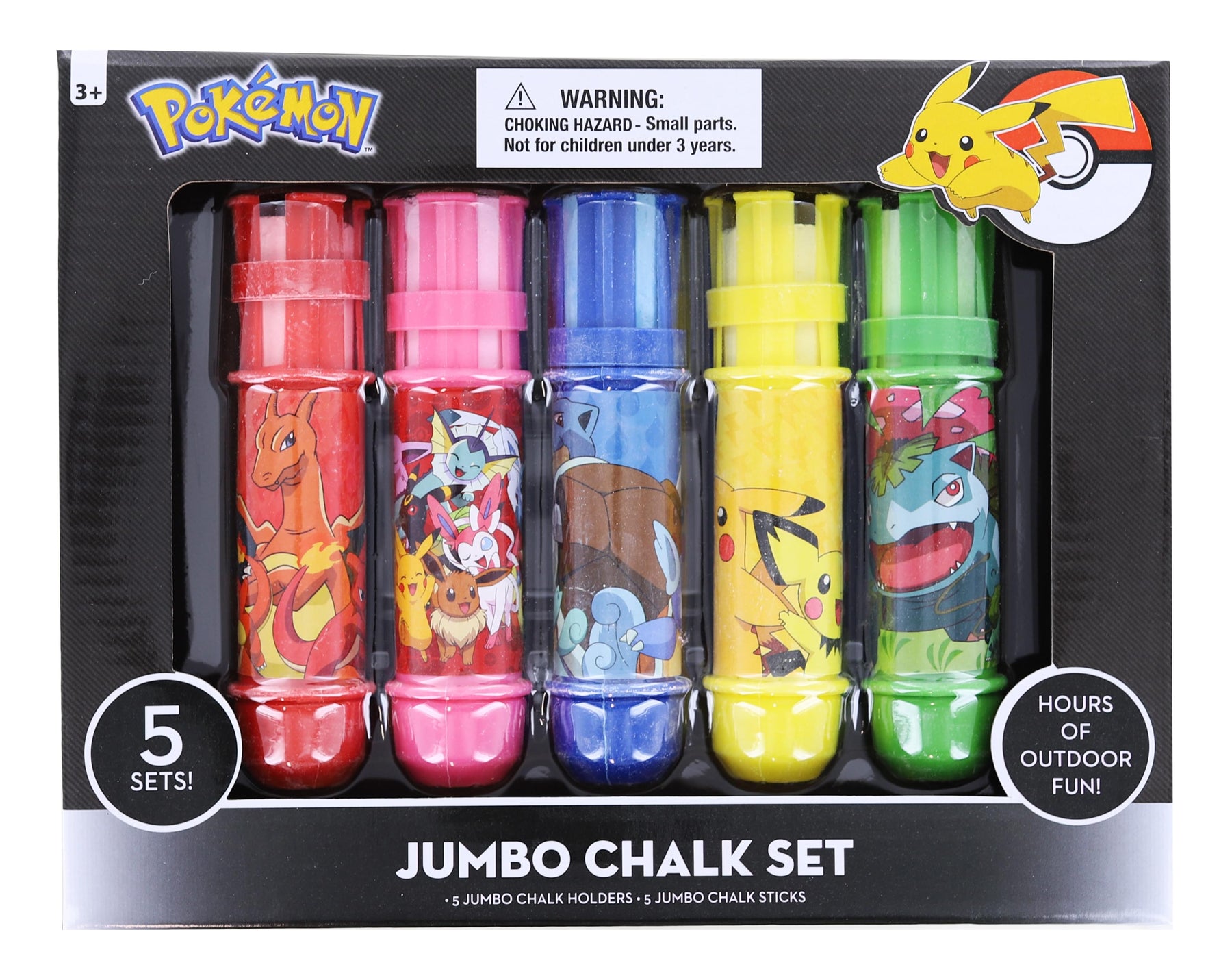 Pokemon 5 Pack Jumbo Sidewalk Chalk with Holders