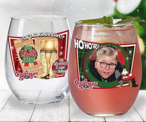 A Christmas Story Iconic Quotes 21oz Stemless Wine Glass Set | 2 Glasses