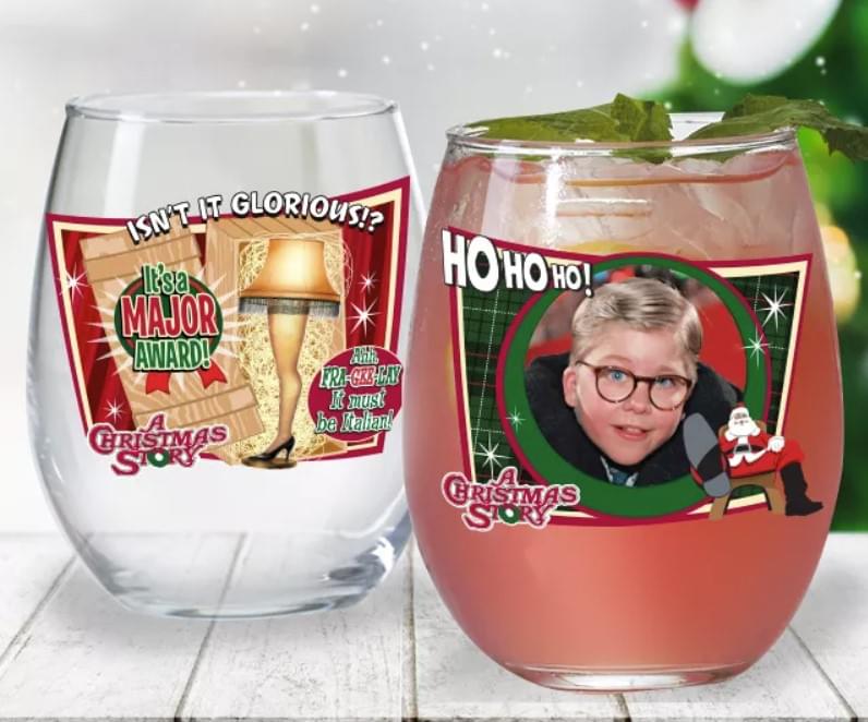 A Christmas Story Iconic Quotes 21oz Stemless Wine Glass Set | 2 Glasses