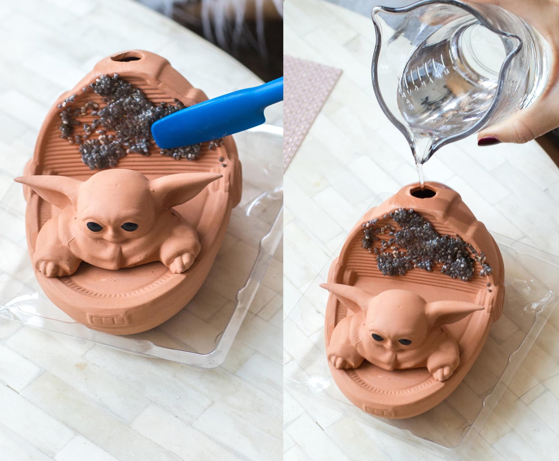Chia Pet Planter Decorative Indoor Garden Pottery- Baby Yoda