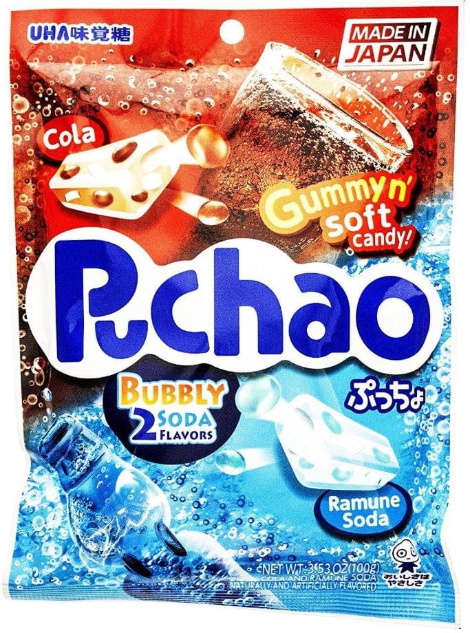 Puchao Soft Candy with Gummy Bits | Cola and Ramune Soda Flavors | 3.53oz