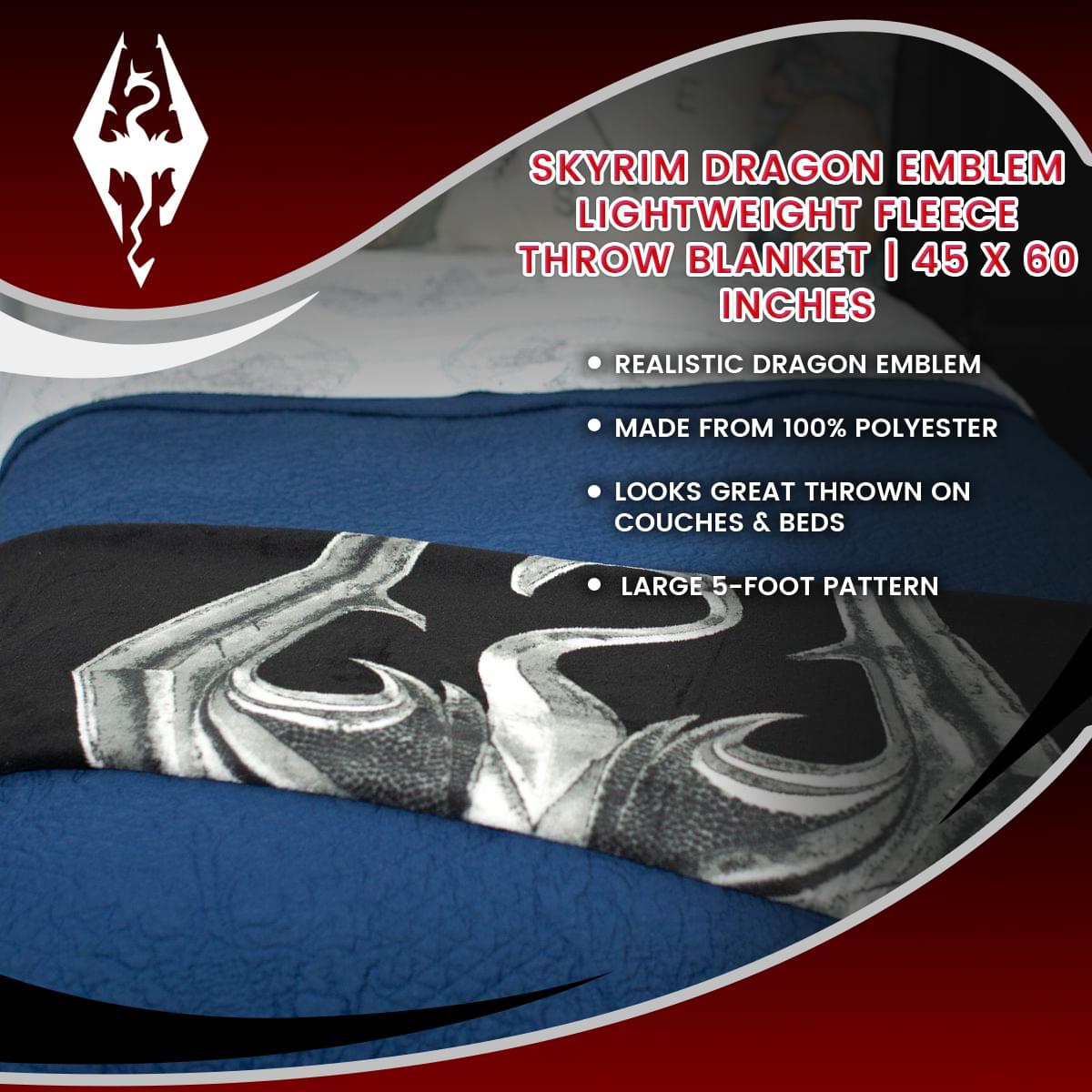 Skyrim Dragon Emblem Lightweight Fleece Throw Blanket | 45 x 60 Inches