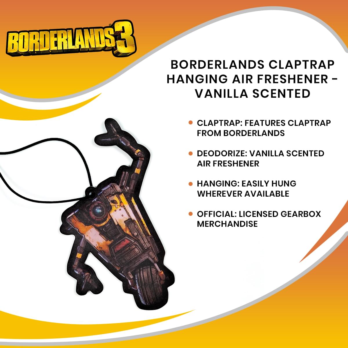 Borderlands Claptrap Hanging Air Freshener - Vanilla Scented