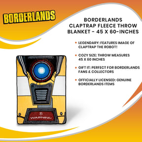 Borderlands Claptrap Fleece Throw Blanket - 45 x 60-Inches