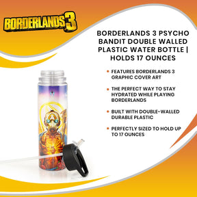 Borderlands 3 Psycho Bandit Double Walled Plastic Water Bottle | Holds 17 Ounces
