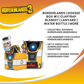 Borderlands LookSee Mystery Gift Box #1 | Claptrap Blanket | Lanyard | Water Bottle | More