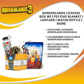 Borderlands LookSee Mystery Gift Box #2 | Psycho Blanket | Lanyard | Water Bottle | More