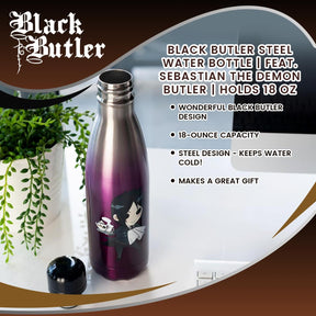 Black Butler Steel Water Bottle | Feat. Sebastian the Demon Butler | Holds 18 Oz
