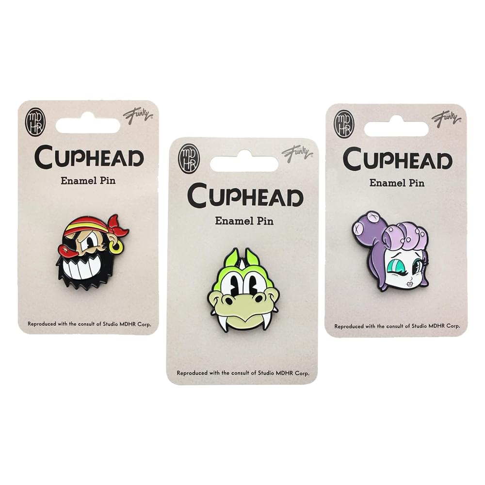 Cuphead Enamel Collector Pin Set of 3 with Mermaid, Pirate and Dragon Boss