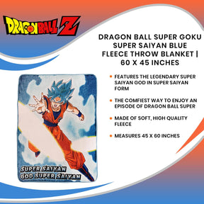 Dragon Ball Super Goku Super Saiyan Blue Fleece Throw Blanket | 60 x 45 Inches