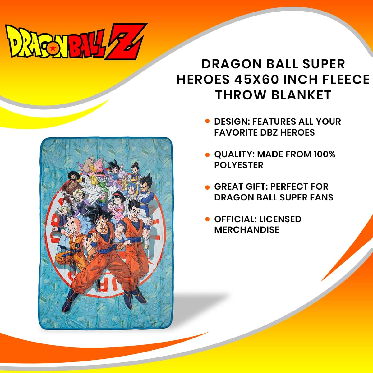 Dragon Ball Super Heroes 45x60 Inch Fleece Throw Blanket