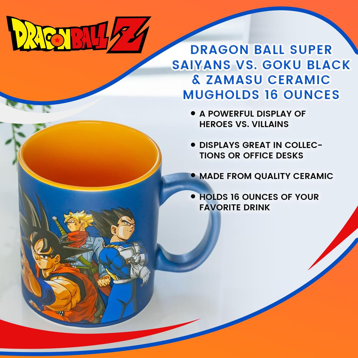 Dragon Ball Super Saiyans Vs. Goku Black & Zamasu Ceramic Mug | Holds 16 Ounces
