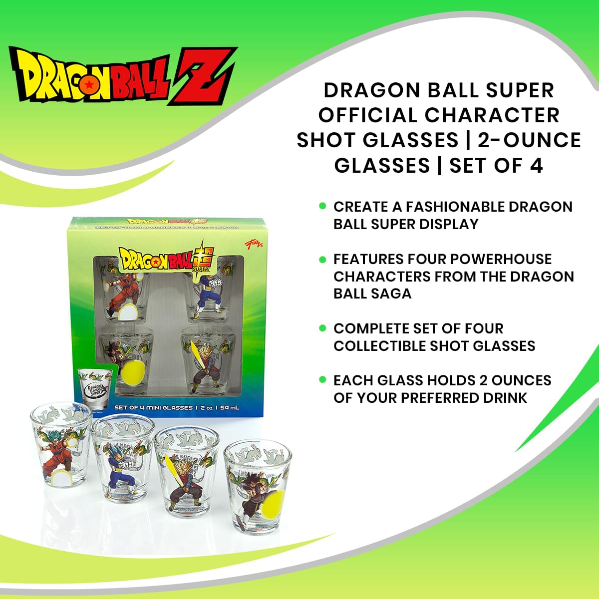 Dragon Ball Super Official Character Shot Glasses | 2-Ounce Glasses | Set of 4