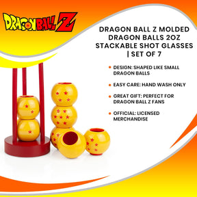 Dragon Ball Z Molded Dragon Balls 2oz Stackable Shot Glasses | Set of 7