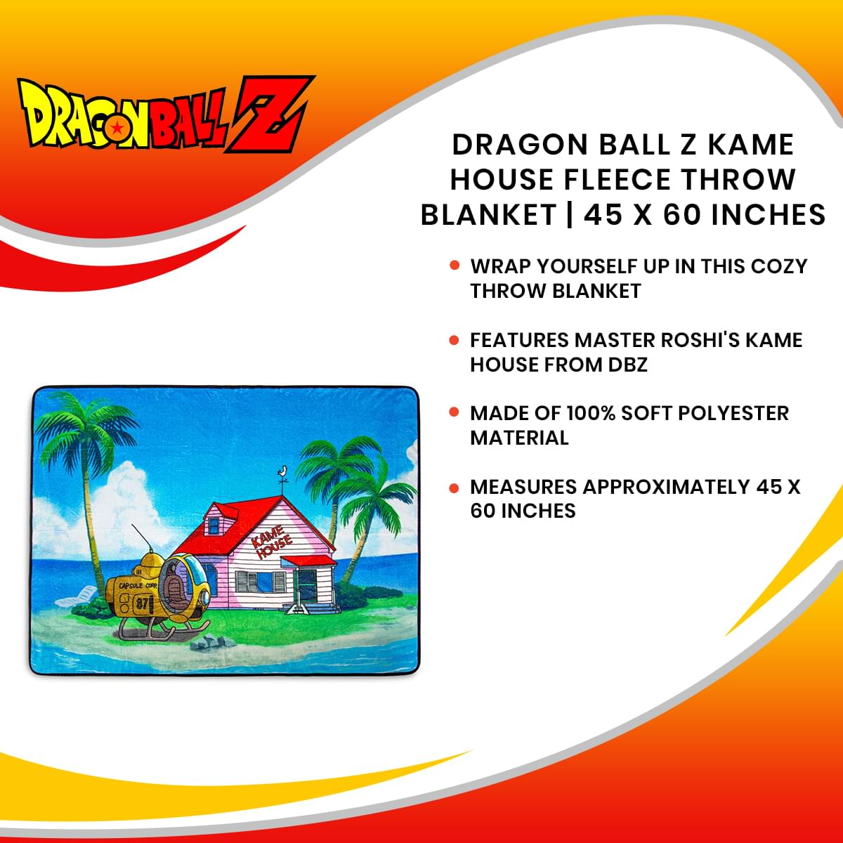 Dragon Ball Z Kame House Fleece Throw Blanket | 45 x 60 Inches