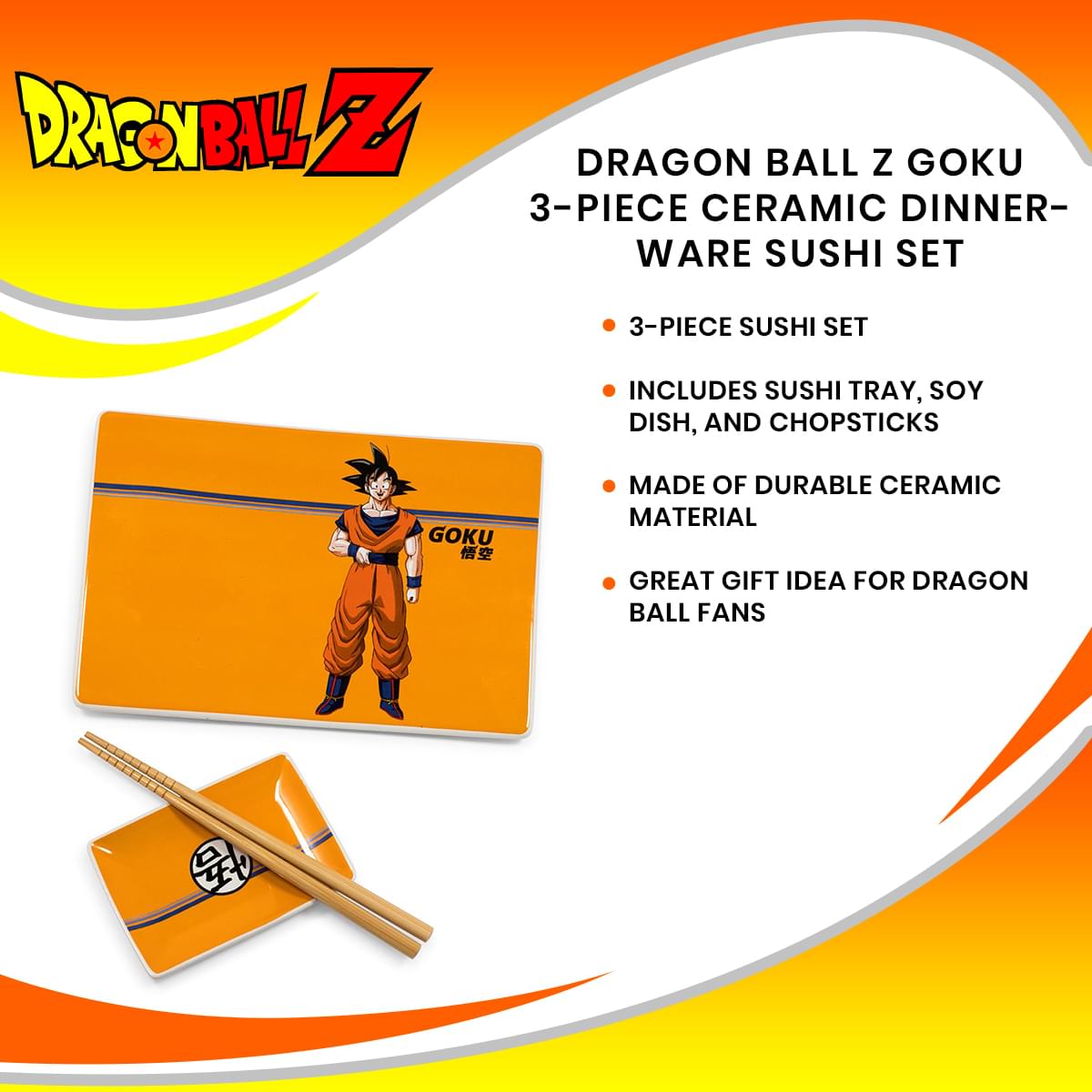 Dragon Ball Z Goku 3-Piece Ceramic Dinnerware Sushi Set