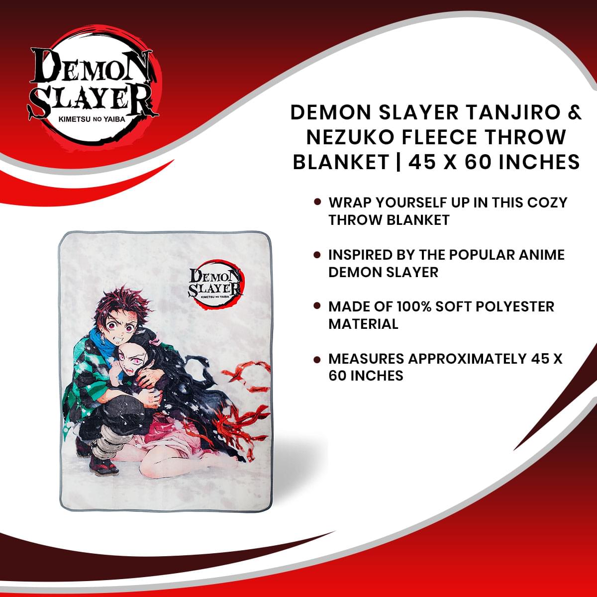 Demon Slayer Tanjiro & Nezuko Fleece Throw Blanket | 45 x 60 Inches