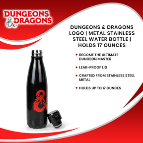 Dungeons & Dragons Logo | Metal Stainless Steel Water Bottle | Holds 17 Ounces