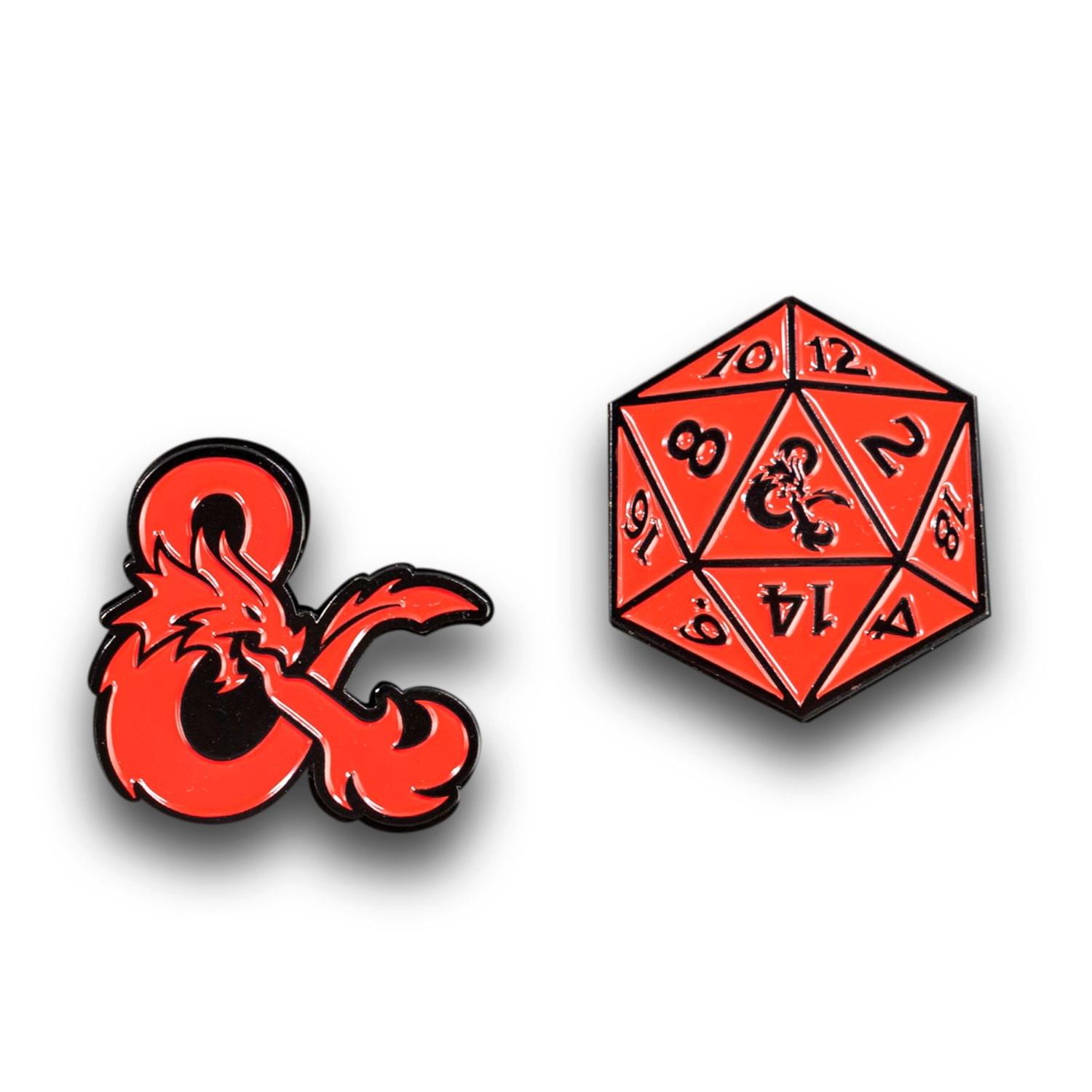 Dungeons & Dragons D20 Die and Ampersand Exclusive Enamel Pin Set