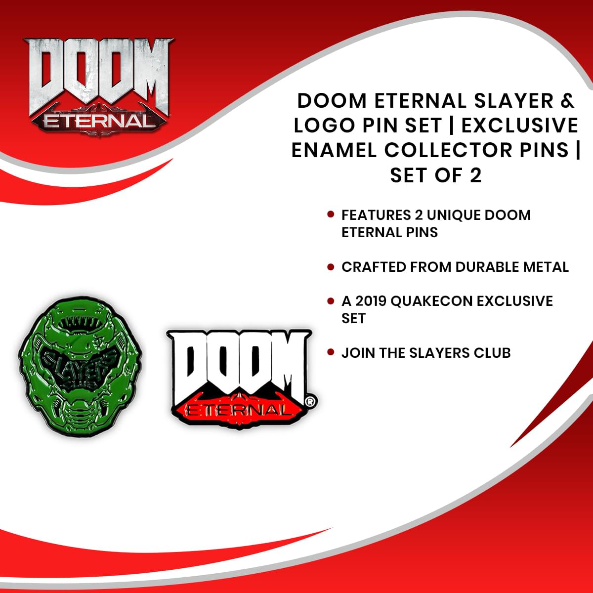 Doom Eternal Slayer & Logo Pin Set | Exclusive Enamel Collector Pins | Set Of 2