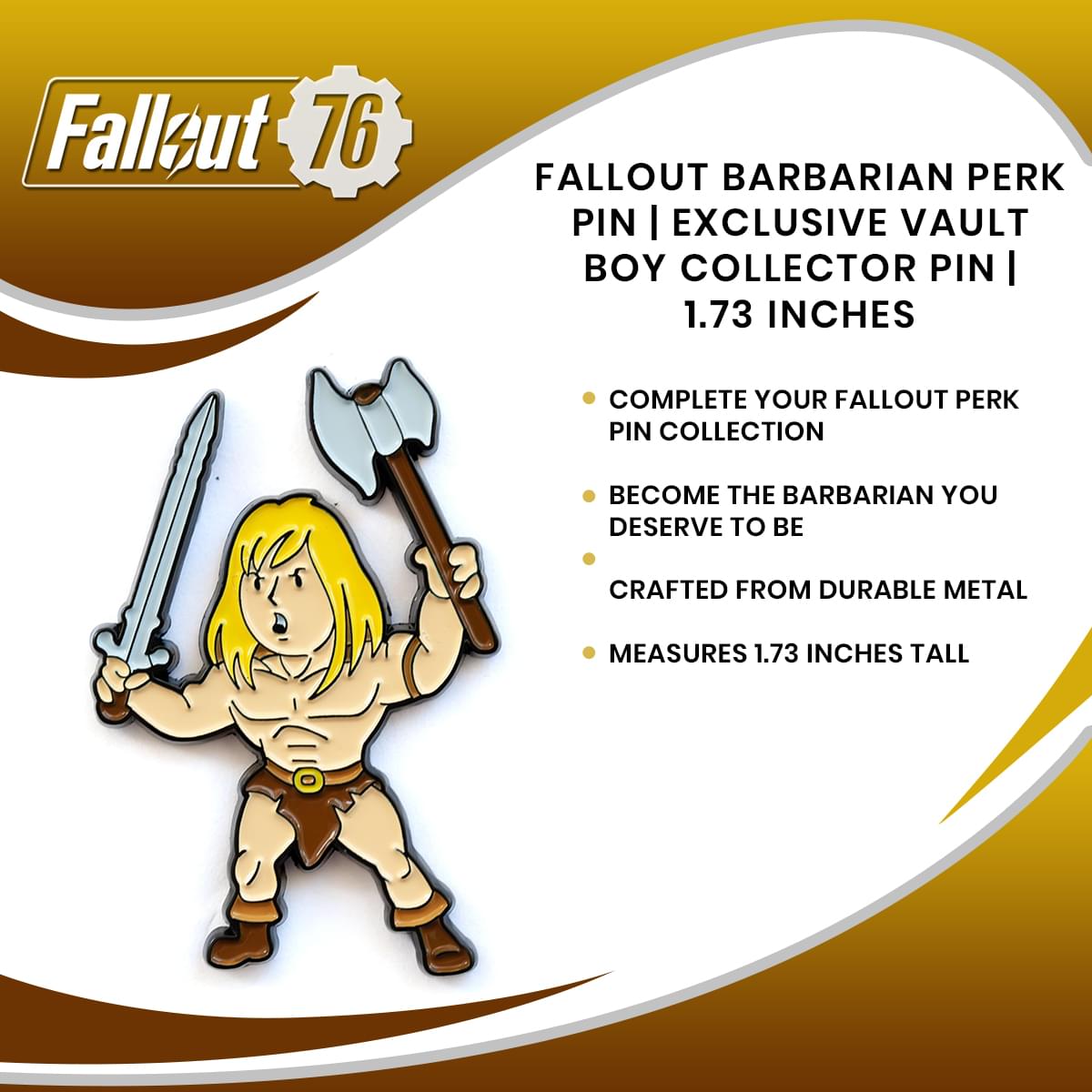 Fallout Barbarian Perk Pin | Exclusive Vault Boy Collector Pin | 1.73 Inches