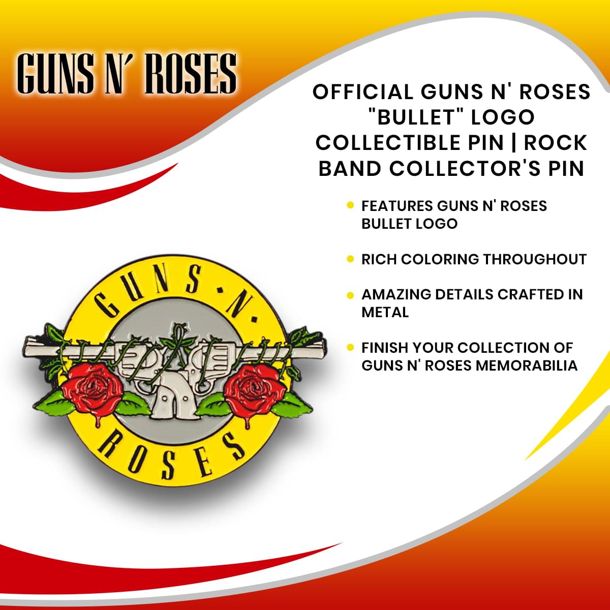 OFFICIAL Guns N' Roses "Bullet" Logo Collectible Pin | Rock Band Collector's Pin