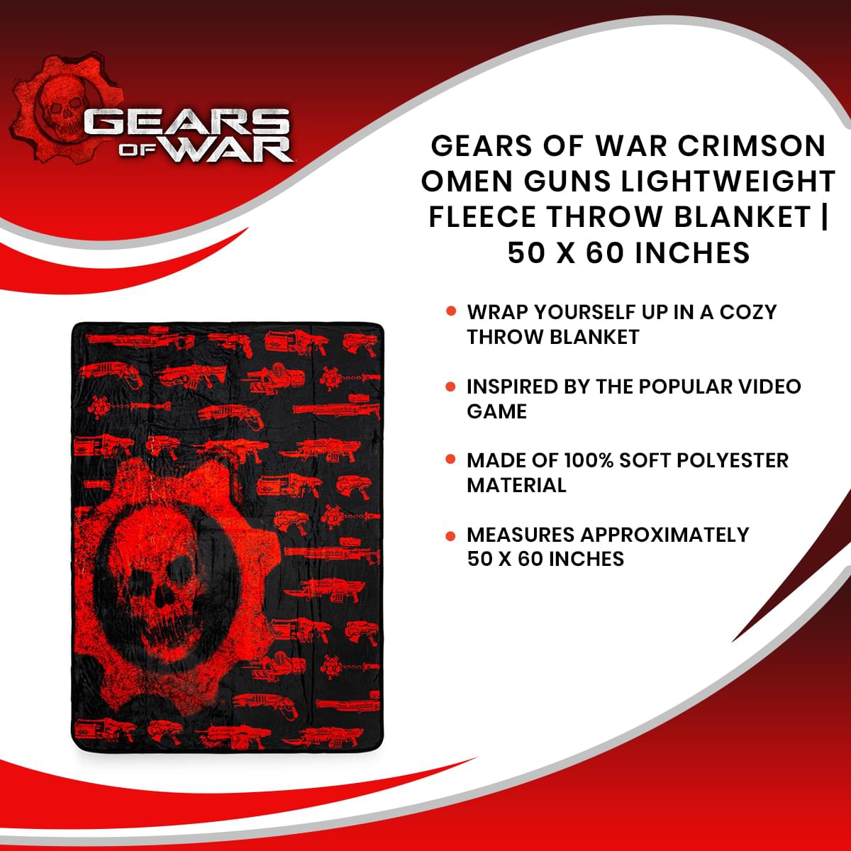 Gears of War Crimson Omen Guns Lightweight Fleece Throw Blanket | 50 x 60 Inches