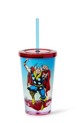 Marvel Thor God Of Thunder Plastic Tumbler Cup Lid & Straw | Holds 19 Ounces