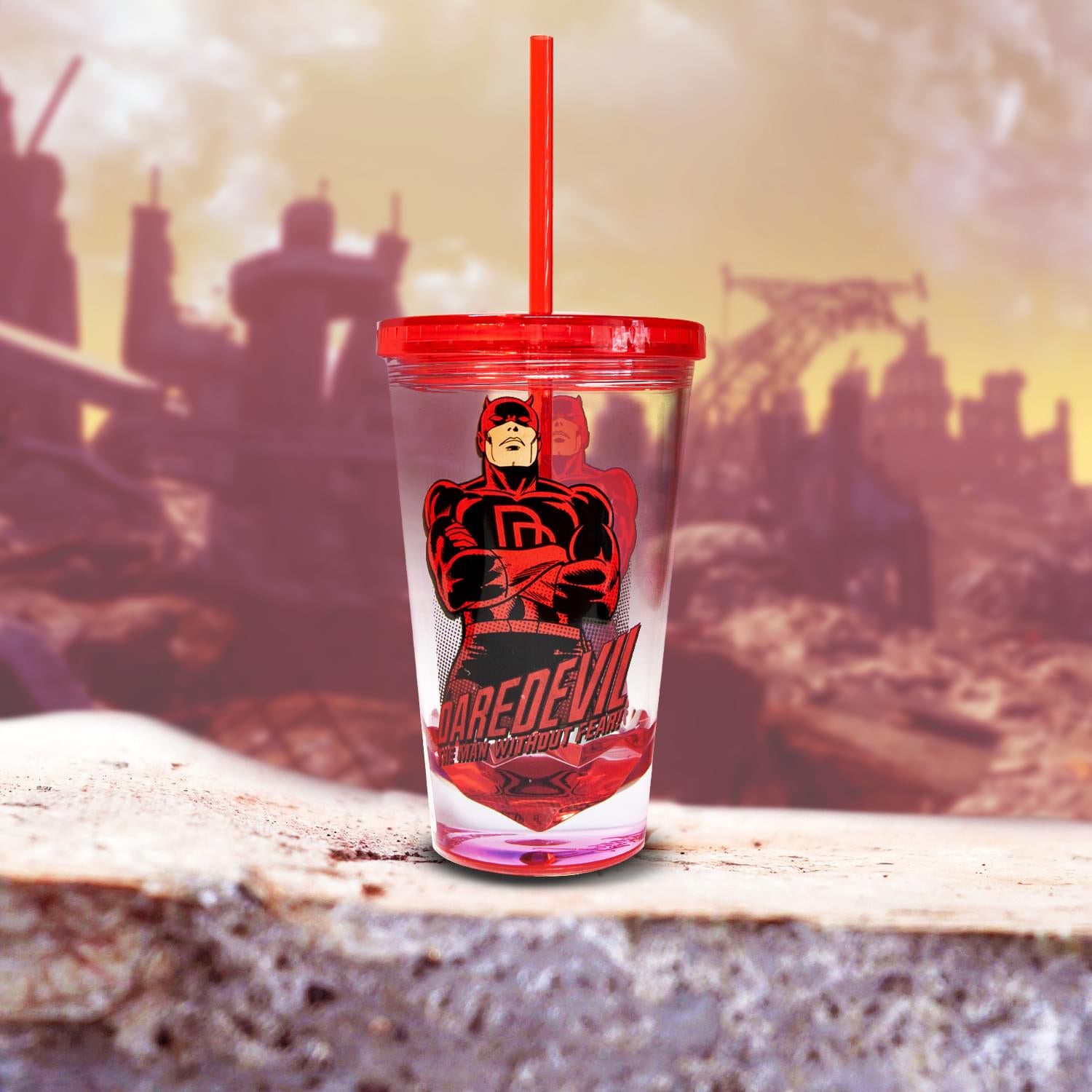 OFFICIAL Daredevil Reusable Tumbler With Straw | Feat. Dardevil's Hero Pose | Holds 18 OZ