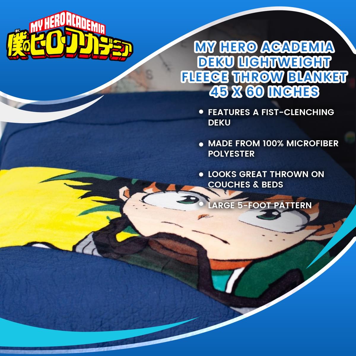 My Hero Academia Deku Lightweight Fleece Throw Blanket | 45 x 60 Inches