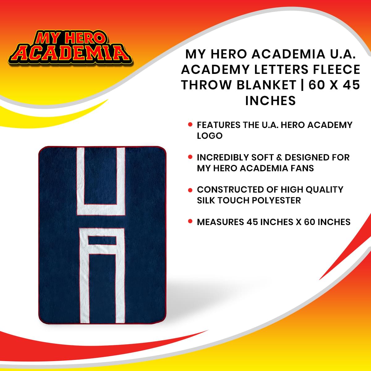 My Hero Academia U.A. Academy Letters Fleece Throw Blanket | 60 x 45 Inches
