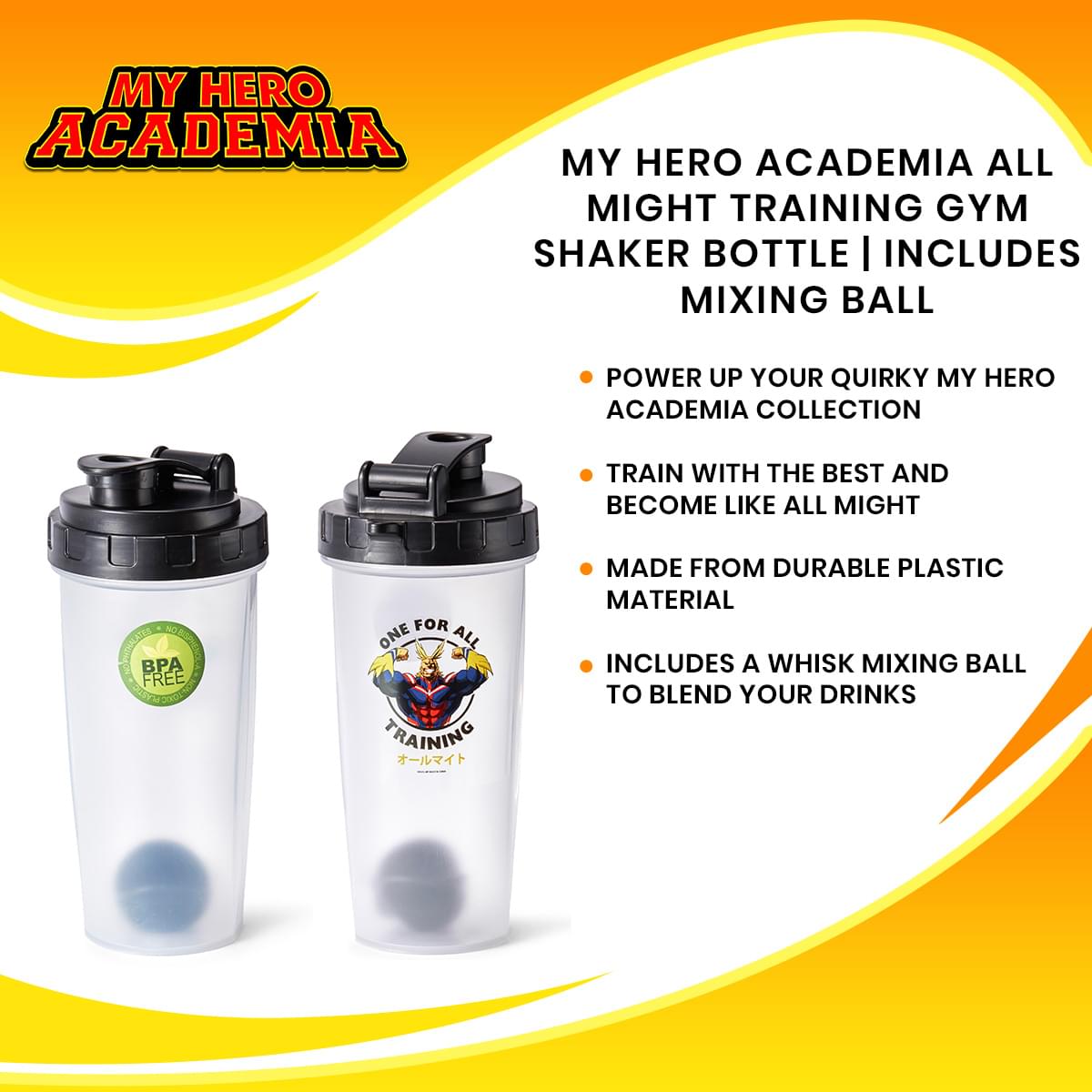 My Hero Academia All Might Training Gym Shaker Bottle | Includes Mixing Ball