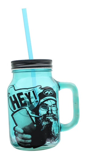 Duck Commander Si Hey 16oz Blue Mason Jar Mug w/ Straw