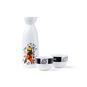 Naruto 3 Piece Heavy Duty Ceramic Drinkware Sake Set Featuring 1 Carafe & 2 Cups