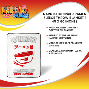 Naruto Ichiraku Ramen Fleece Throw Blanket | 45 x 60 Inches