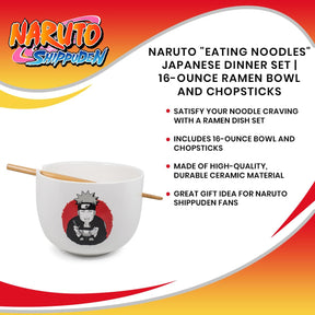 Naruto "Eating Noodles" Japanese Dinner Set | 16-Ounce Ramen Bowl and Chopsticks